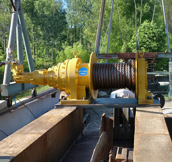 Large yellow construction winch